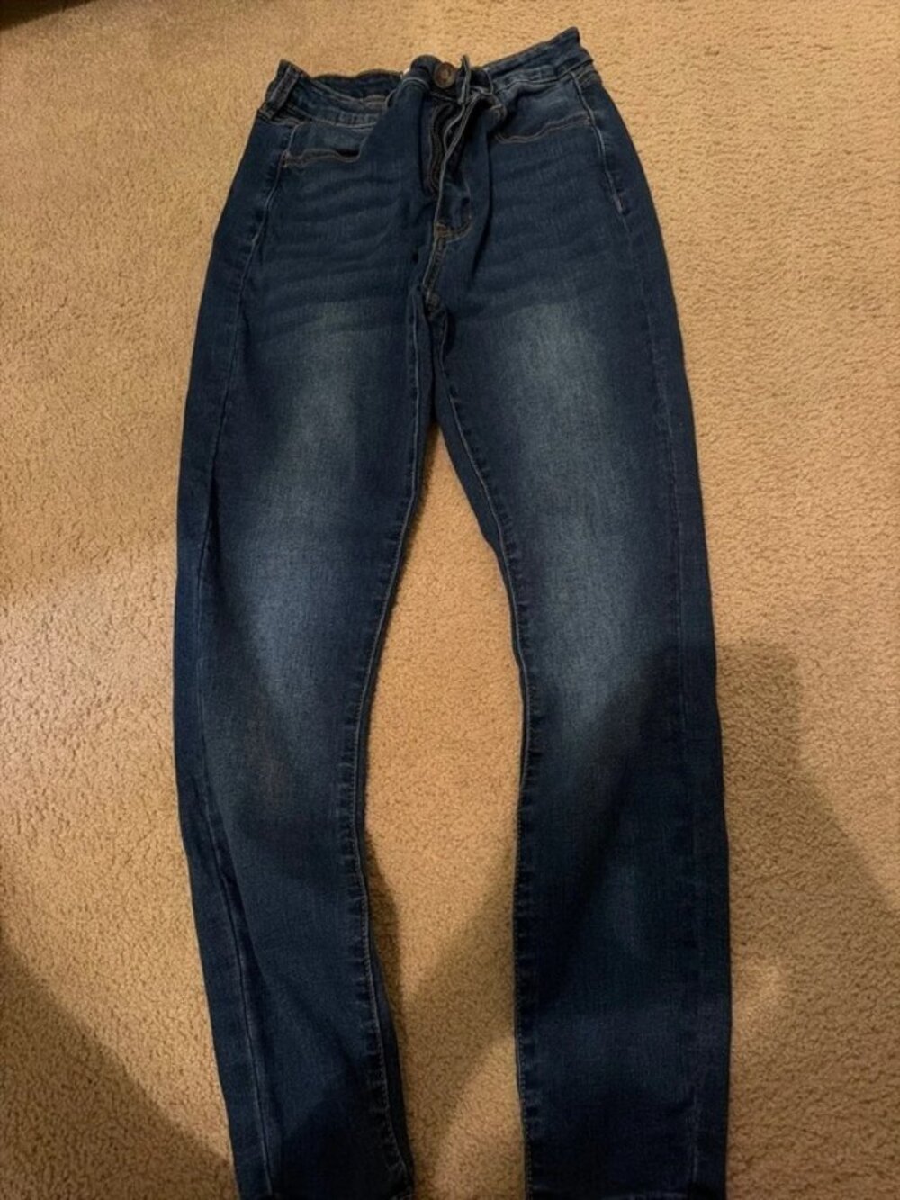 Women’s Dark Navy Blue Skinny Jeans – Mid-Rise Slim Fit Denim Pants, Size M (US